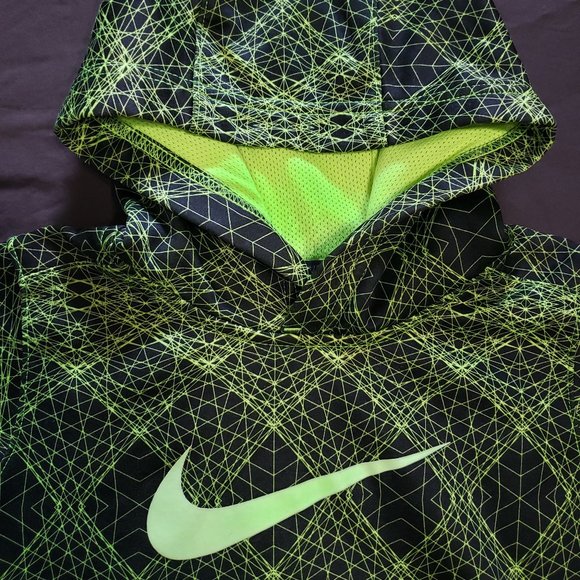 Nike Pullover Hoodie Dri-Fit Size XS 4 Lime Green On Black Base 100% Polyester - Picture 4 of 5